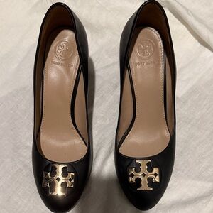 Tory Burch Black Heels with Gold Logo
